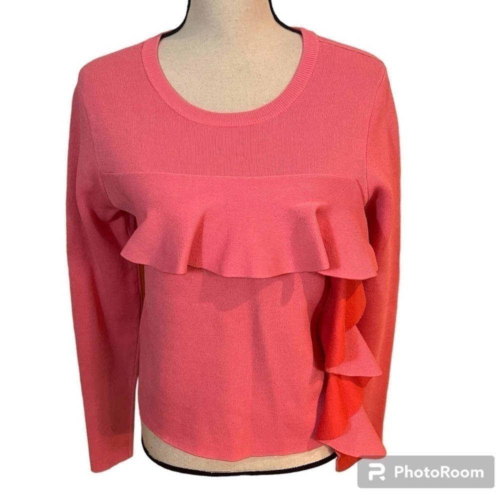 ASOS Coral Sweater With Front Ruffle Sz-8